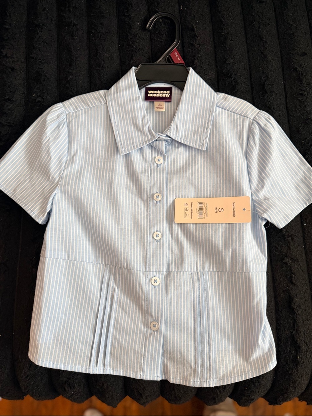Girls' Light Blue Striped Short-Sleeve Button-Down Shirt